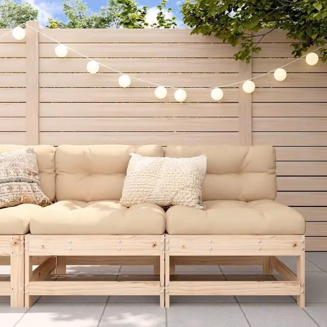 Set di 2 divani da giardino vidaXL in legno massello di pino con cuscini beige in stile rustico