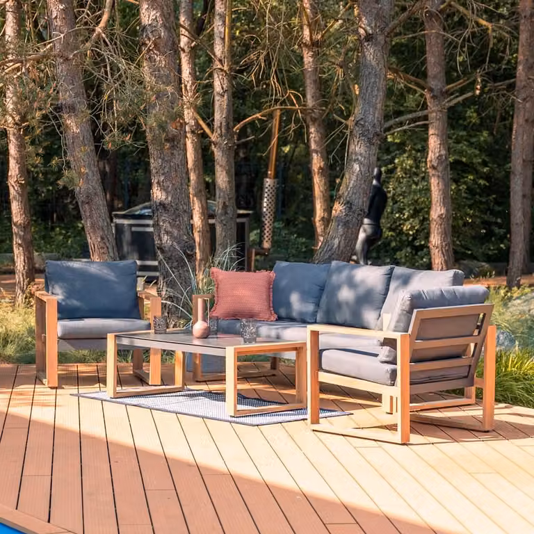 Set di mobili da giardino: divano, poltrona e tavolo per la terrazza, antracite / marrone, 203 x 77 x 73,7 cm