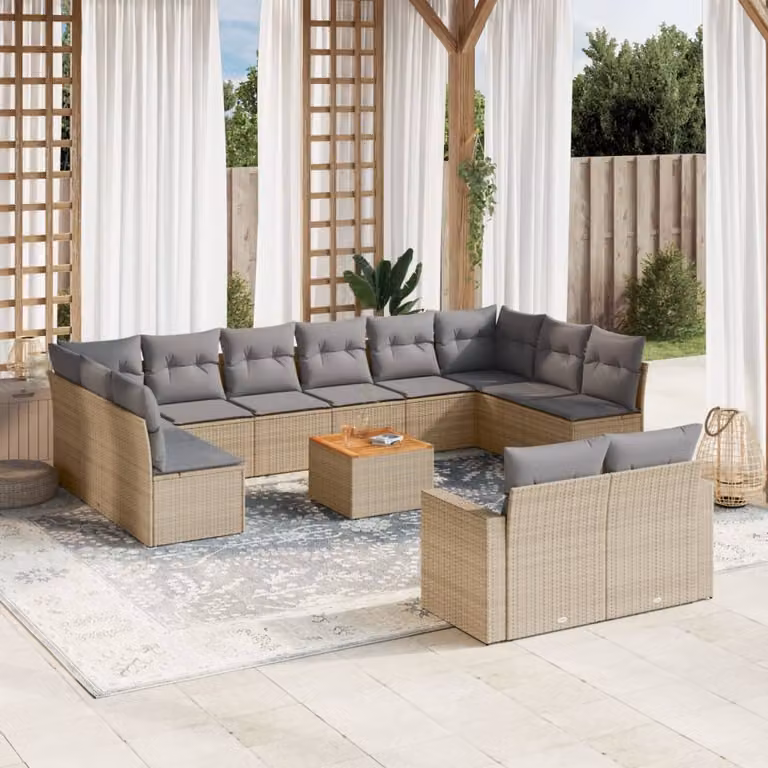 vidaXL Set Divano da Giardino a L 13 pz in Polyrattan con Cuscini Beige e Grigio