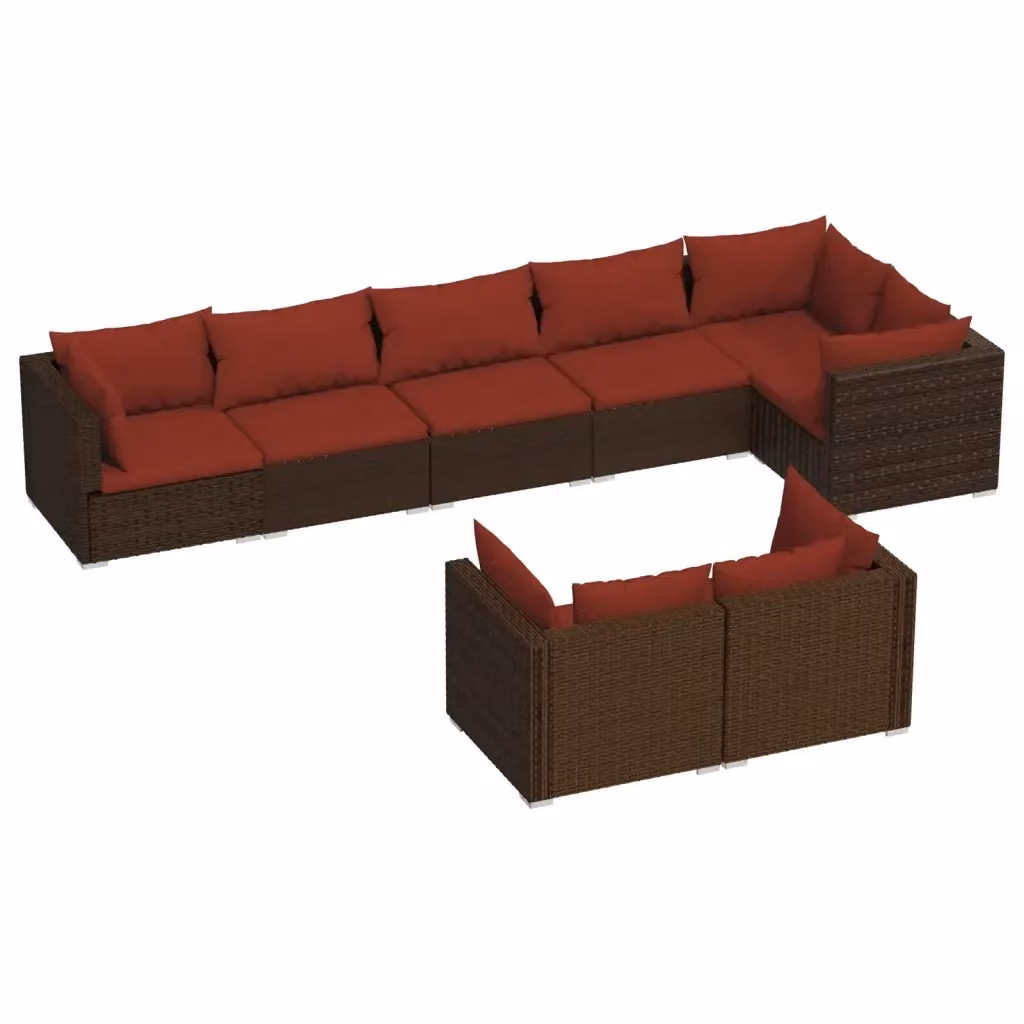 Set di Divani da Giardino vidaXL 8 Pezzi in Polyrattan Marrone con Cuscini Imbottiti e Coperture Rimovibili – 2
