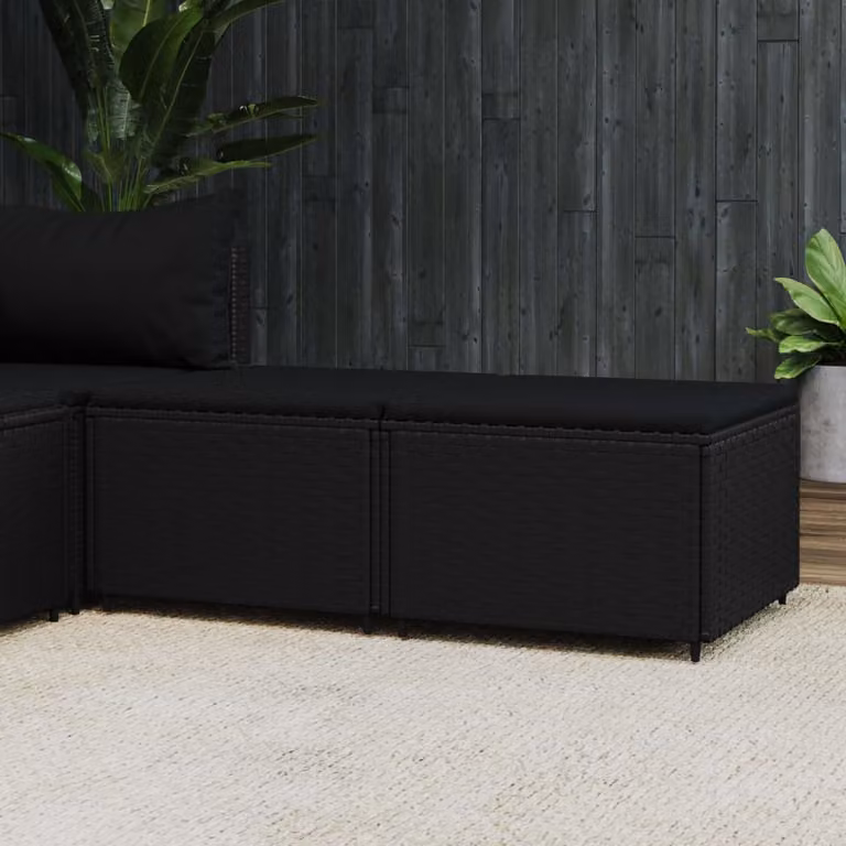 vidaXL Poggiapiedi da Giardino in Polyrattan Nero con Cuscini