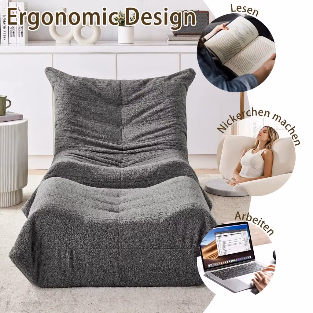 Set di 2 Poltrone Relax REDOM con Poggiapiedi, Grigio – 2
