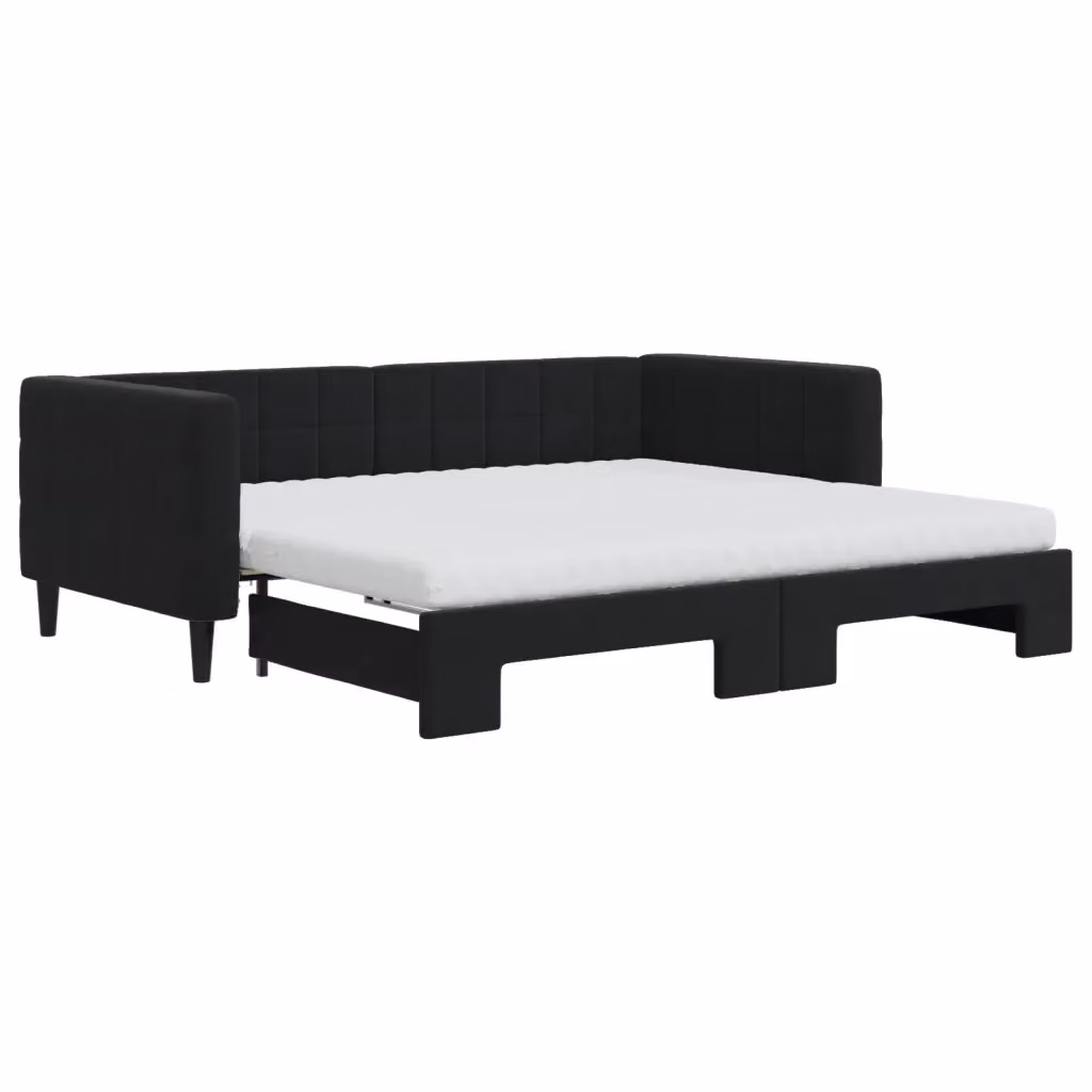 Divano Letto Estraibile vidaXL in Velluto Nero con Cassetto per Soggiorno e Camera da Letto L/P/H: 213 x 90 x 68 cm – 2