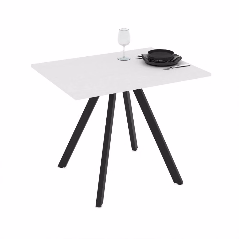 Tavolo fisso Tezeta moderno con piano in bianco frassino e struttura in metallo nero – 2