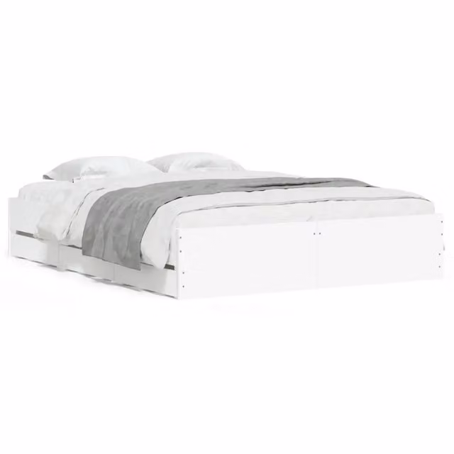 Letto matrimoniale | Letto per adulti | Giroletto con Cassetti Bianco 150x200 cm in Legno Multistrato