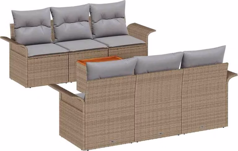 Set Divano da Giardino con cuscino 7 pcs Beige polyrattan