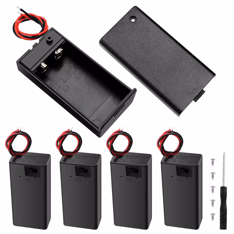 Portabatterie da 9V, confezione da 5 pezzi, con coperchio e interruttore