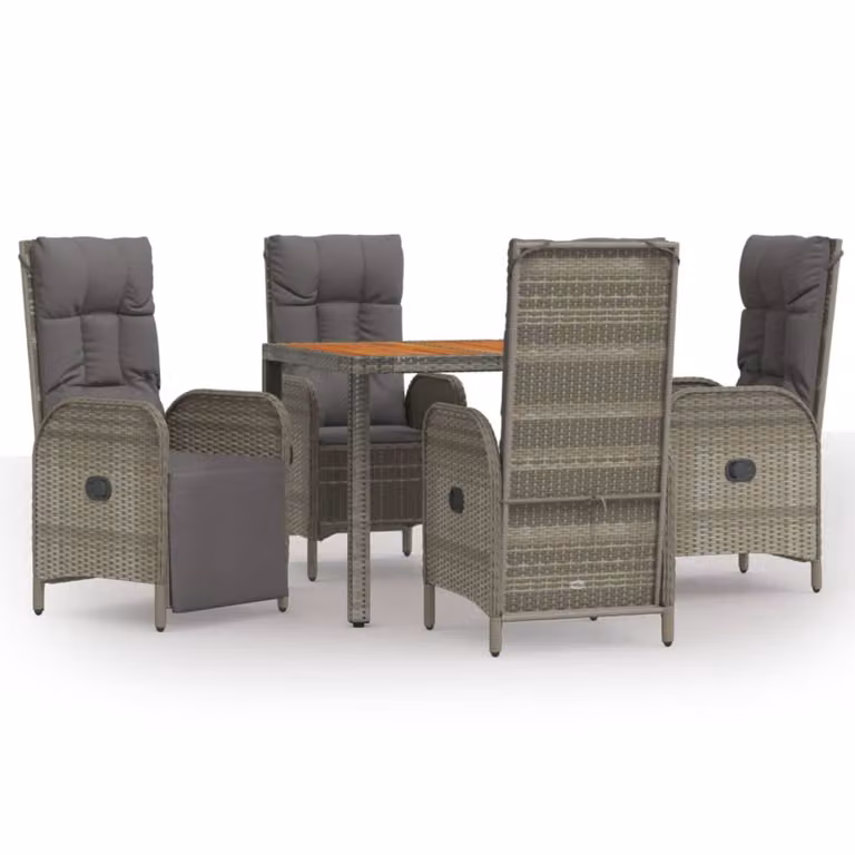 Set da Pranzo da Giardino 5 pz con Cuscini in Polyrattan Grigio