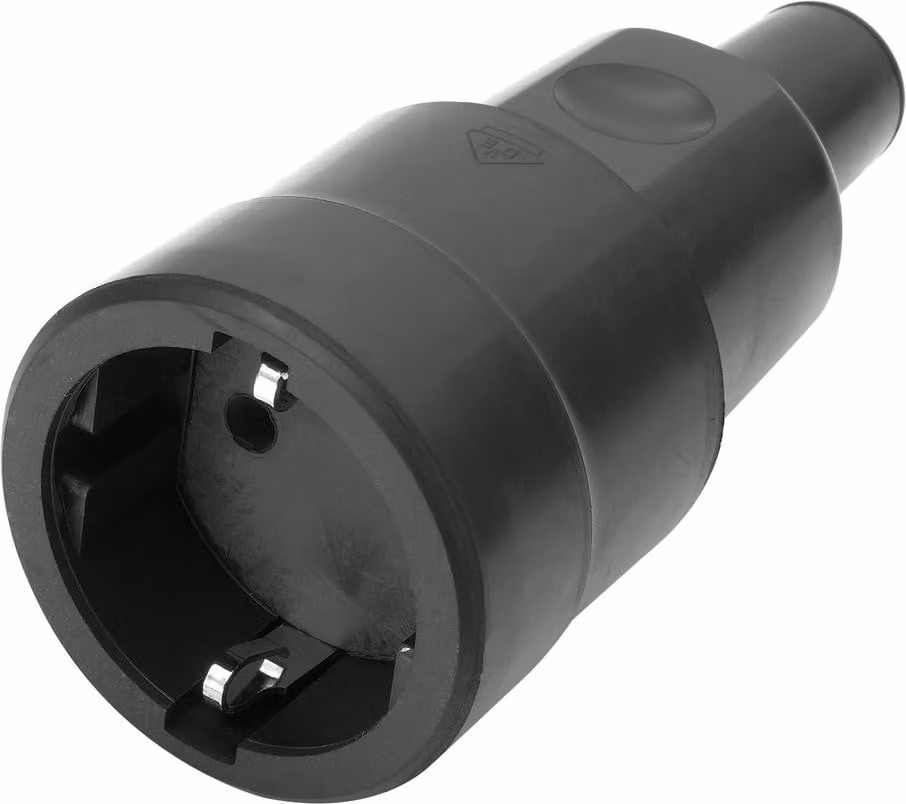 BACHMANN Connettore in gomma piena CEE7/3 Gomma piena IP44 VDE, protezione anti-piegatura montabile, nero