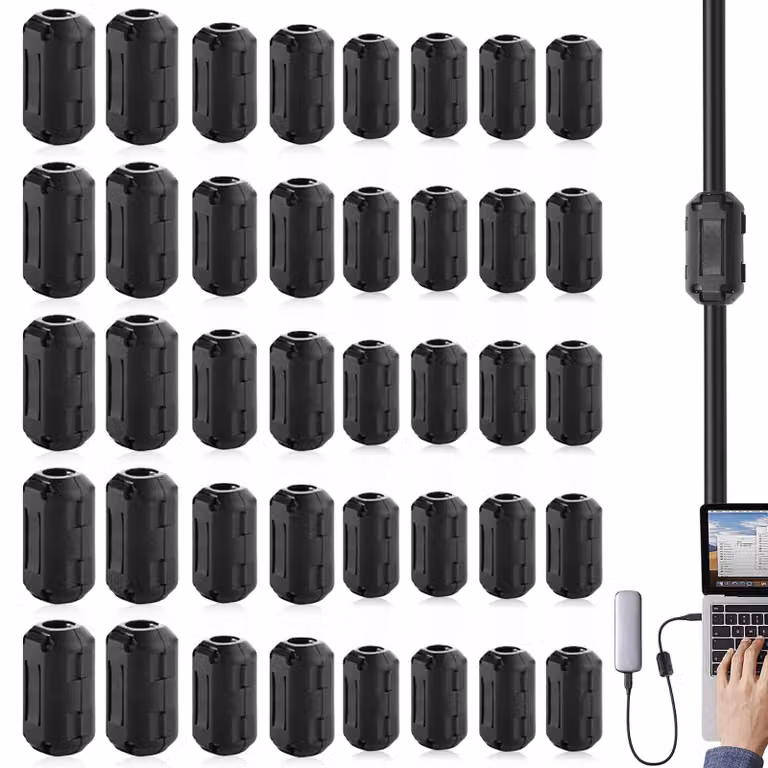 Set di 40 ferrite per cavi, diametro da 3,5 a 9 mm, colore nero