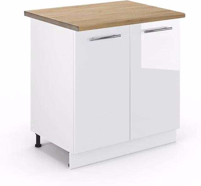 Mobiletto base cucina Fame-Line Bianco lucido/Bianco 80 cm piano di lavoro Rovere dorato Vicco