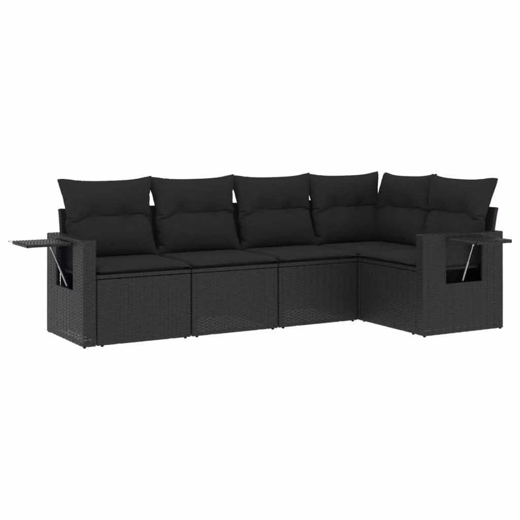 Set Divani da Giardino 5 pz con Cuscini in Polyrattan Nero