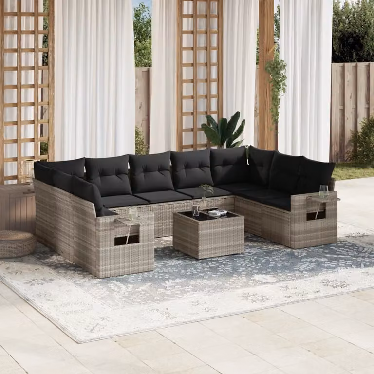 Maison Exclusive - Set da giardino 10 pezzi con cuscini Grigio chiaro Polyrattan