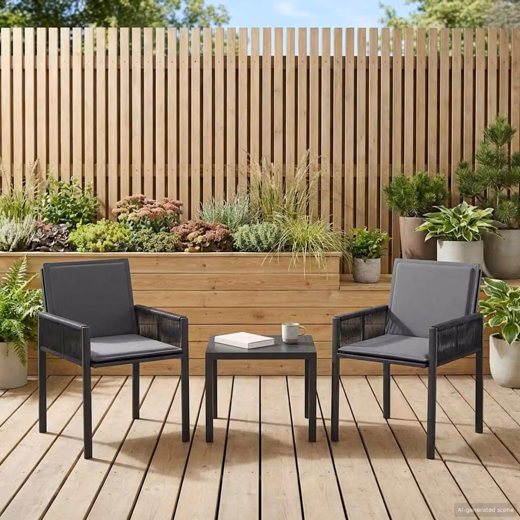 Set di 2 sedie da giardino vidaXL in polyrattan con cuscini rimovibili, colore nero e grigio scuro