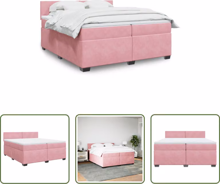 The Living Store Letto a molle con materasso Rosa 200x200 cm Velluto