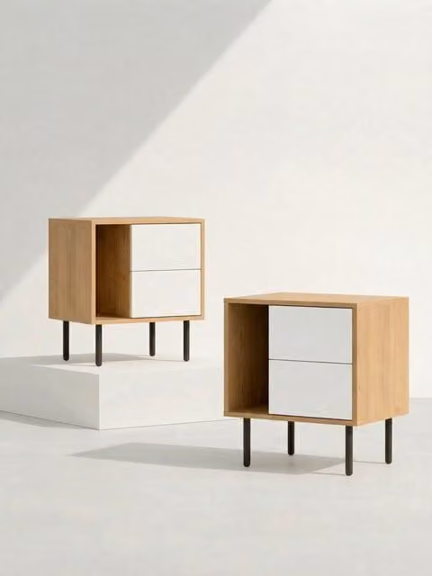 Set di 2 comodini Zach Kenay Home bianco e beige con 2 cassetti ciascuno