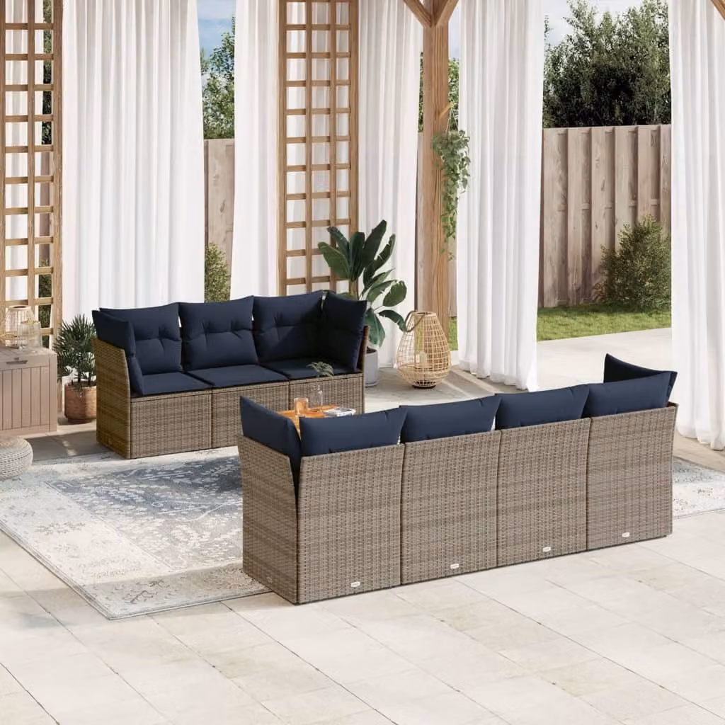 Maison Exclusive - Set Divani da Giardino 8 pz con Cuscini Grigio in Polyrattan