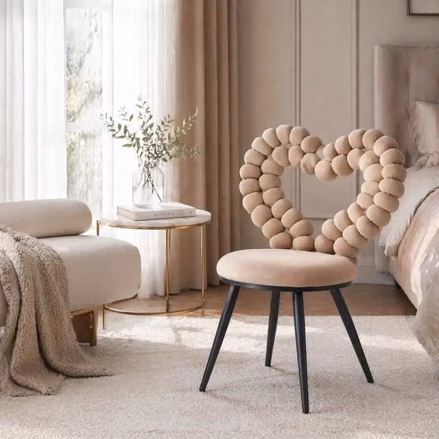 Set di 2 sedie da pranzo moderne REDOM imbottite in velluto beige e marrone con gambe in metallo opaco