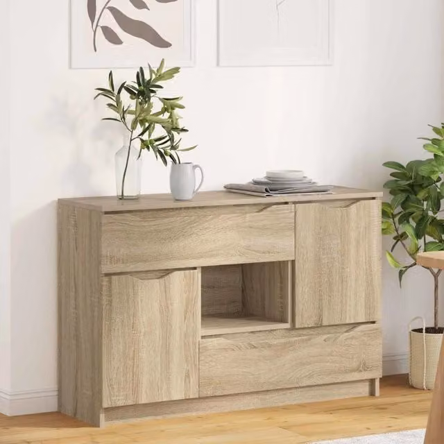 Credenza moderna vidaXL in legno MDF color rovere, L/P/H: 100 x 30 x 65,5 cm