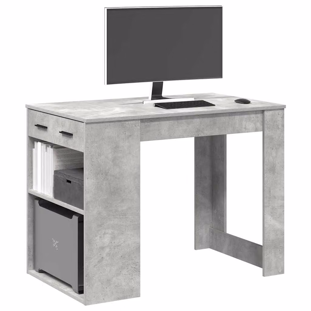 Scrivania moderna vidaXL con cassetto in legno e MDF, colore grigio, L: 102 cm, P: 60 cm, H: 77,5 cm