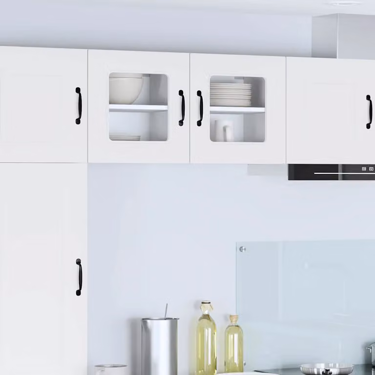 Mobile pensile da cucina moderno vidaXL con ante in vetro, colore bianco opaco, L: 165,52 cm, P: 40 cm, H: 31 cm