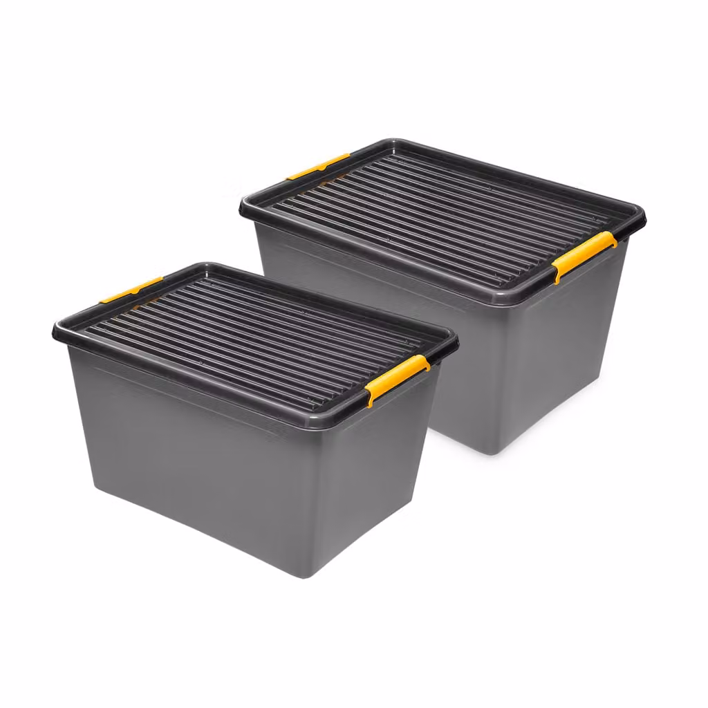 2 contenitori Kreher "Solid Box" in plastica con coperchio e rotelle (capacità 145 litri)