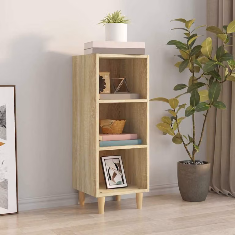 Credenza vidaXL in Legno Multistrato Rovere Sonoma, Colore Marrone e Beige, L 34,5 cm x P 32,5 cm x H 90 cm
