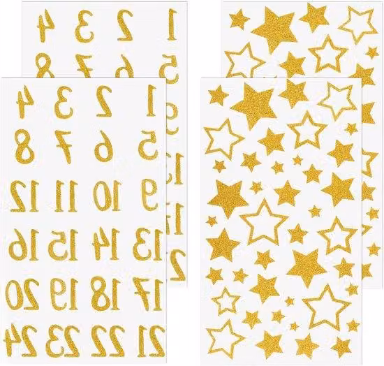 Set di numeri adesivi scintillanti per calendari dell'Avvento (24 pezzi)