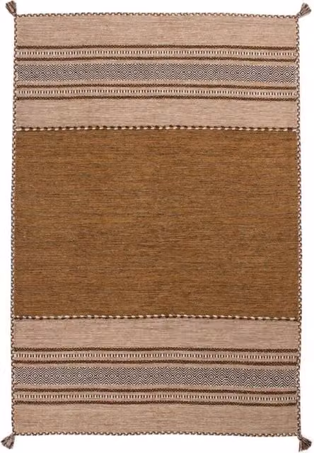 Tappeto in cotone intrecciato Kendra Home Alhambra Native 325 marrone e beige con design geometrico boho stile rettangolare