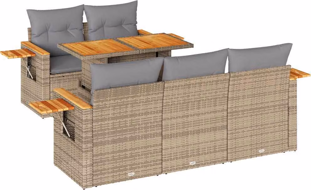 Set Divano da Giardino 6 pz con Cuscini Beige Polyrattan Acacia