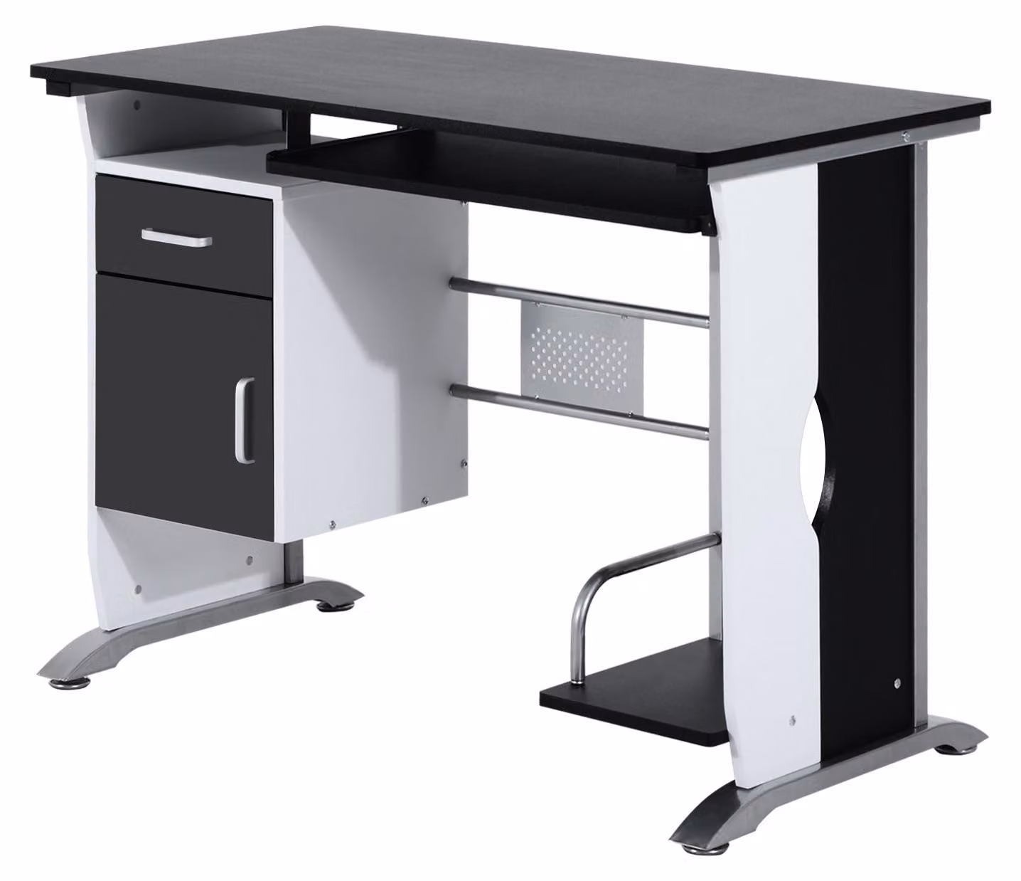 Scrivania per Computer con Ripiano Cassetto e Armadietto 100x52x75 cm in MDF e Ferro Bianca e Nera