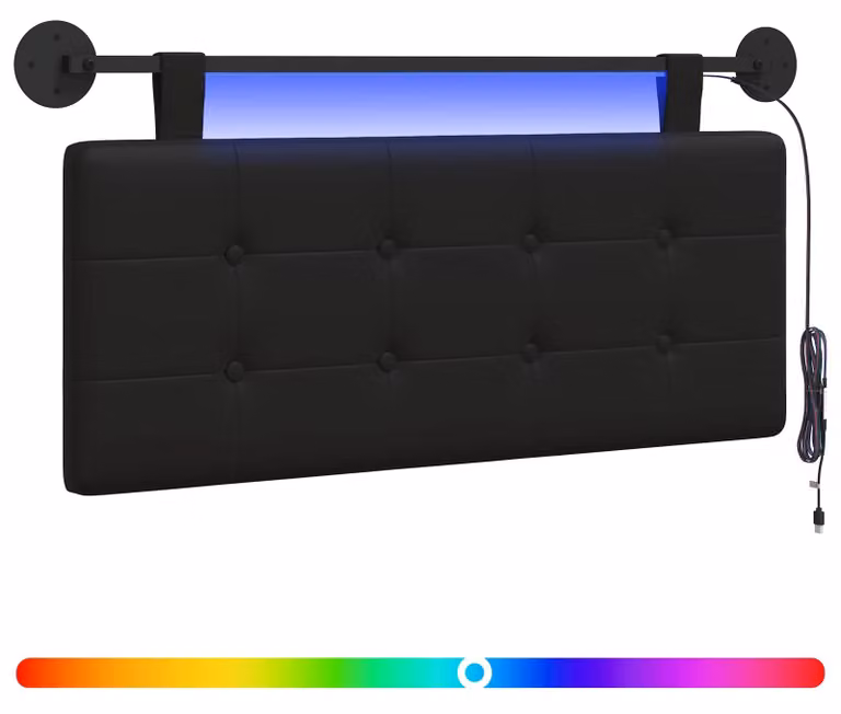 Testiera sospesa Con luce LED Nero Pelle finta