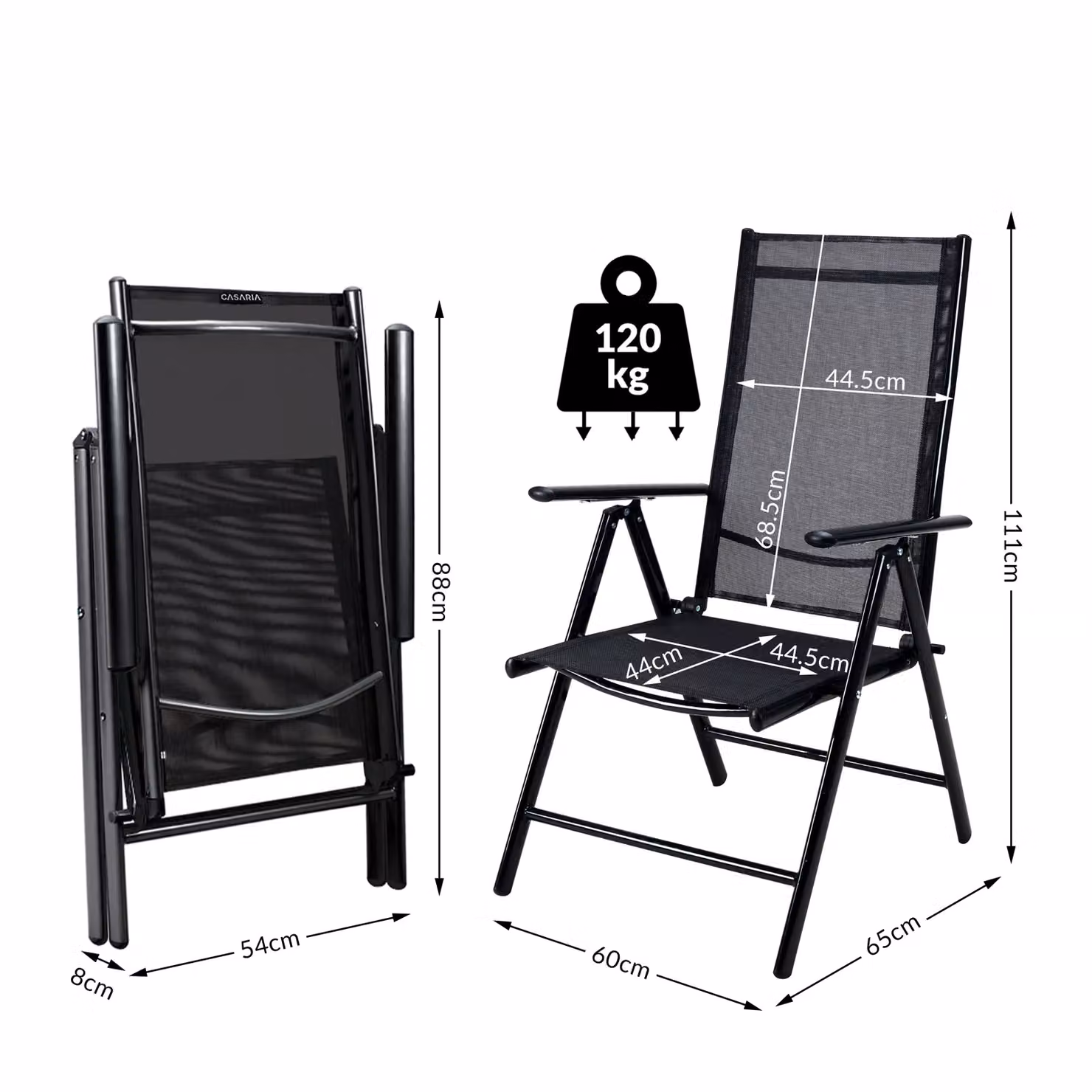 Set di 2 sedie da giardino Casaria Bern in alluminio antracite con seduta in textilene e braccioli – 2