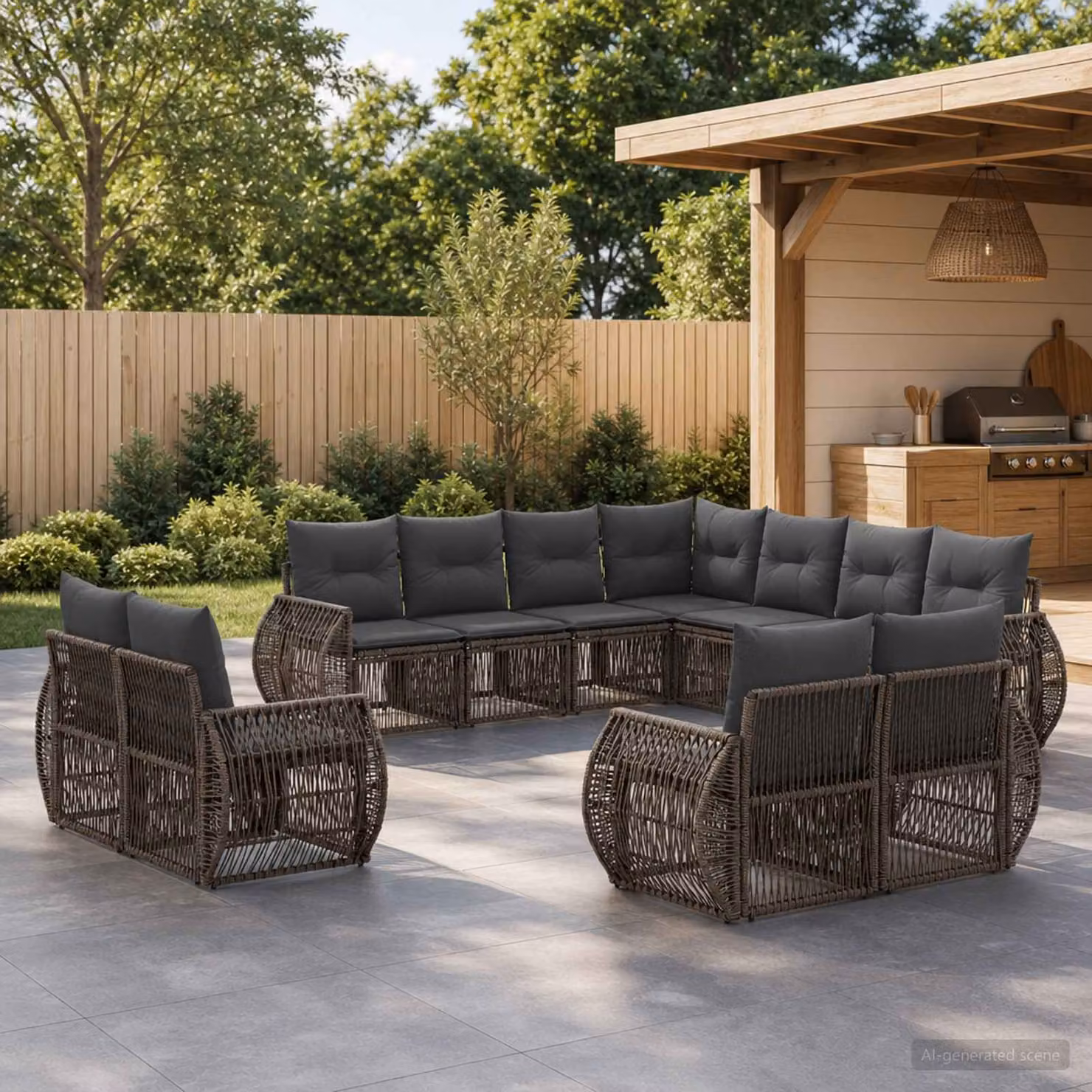Set Divano da Giardino vidaXL 11 pz a forma a U in Polyrattan Grigio e Antracite con Cuscini Imbottiti e Coperture Rimovibili