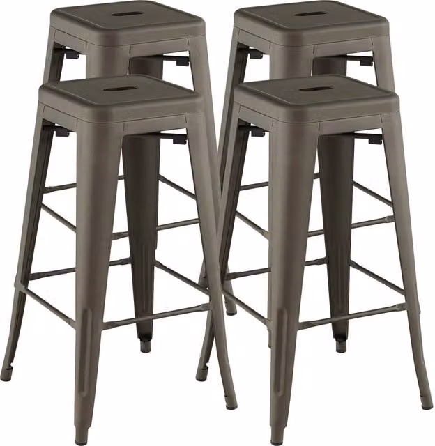 Sgabelli da bar set da 4 in metallo colore gun 30 inch seduta quadrata impilabili robusti per cucina e casa