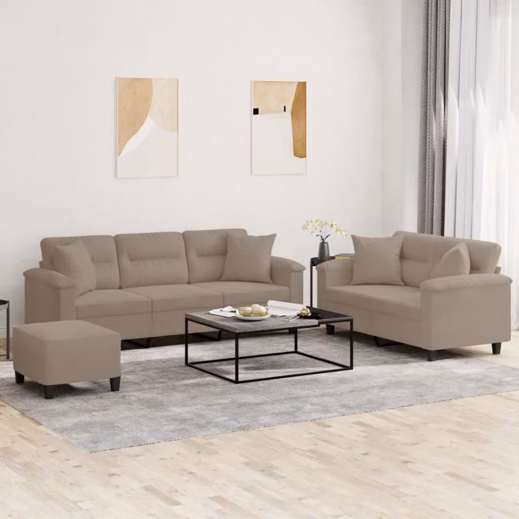 Maison Exclusive - Set divano a 3 posti con cuscini in microfibra color taupe