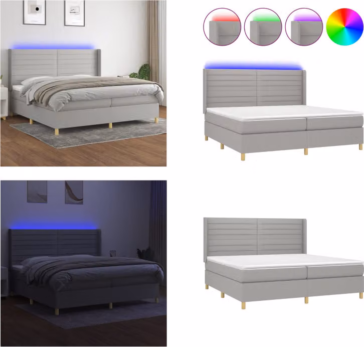 vidaXL Letto a molle con materasso e tessuto LED grigio chiaro 200x200 cm - Letto a molle - Boxspringbetten - Bett - Schlafzimmermöbel