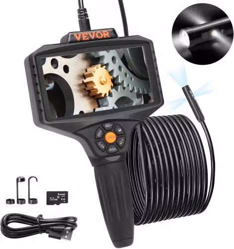 Telecamera Endoscopio VEVOR con Schermo IPS da 5 Pollici, Zoom Digitale 5x, Risoluzione 854 x 480 e Cavo da 5m, Colore Nero