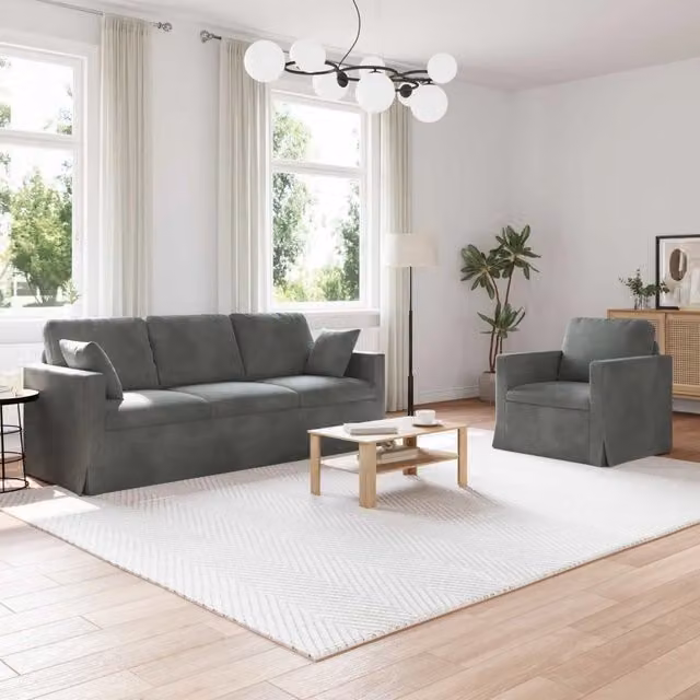 Set di 2 divani vidaXL a forma di L in velluto grigio e nero con struttura in metallo e cuscini inclusi