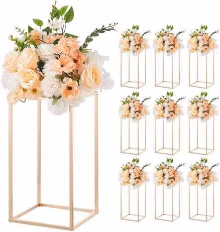 Set di 10 Portafiori VEVOR Dorati da 40 cm, Espositore Floreale Rettangolare in Metallo e Acrilico per Matrimoni e Centrotavola Moderni