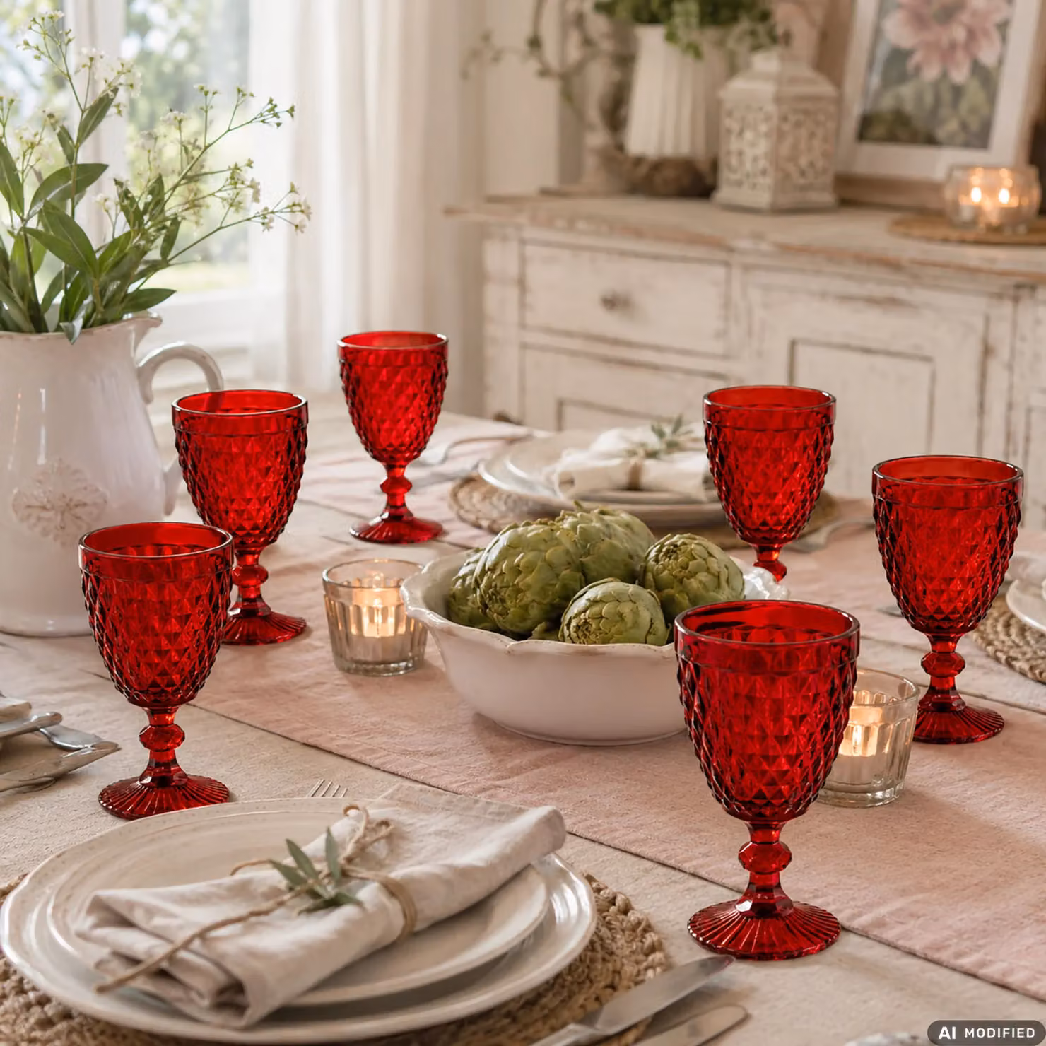 Set di 6 calici da vino in vetro Adamas Red di Gusto Casa, colore rosso trasparente, 300 ml – 2