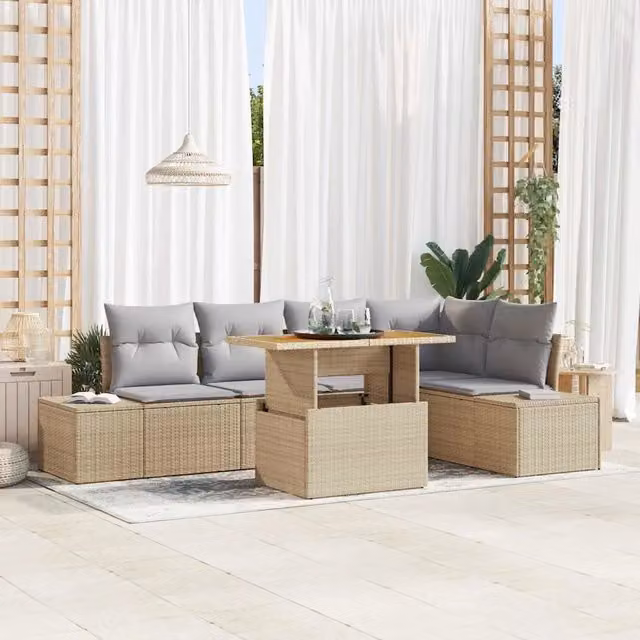 Set Divano da Giardino 6 pz Beige Poly Rattan 3358702