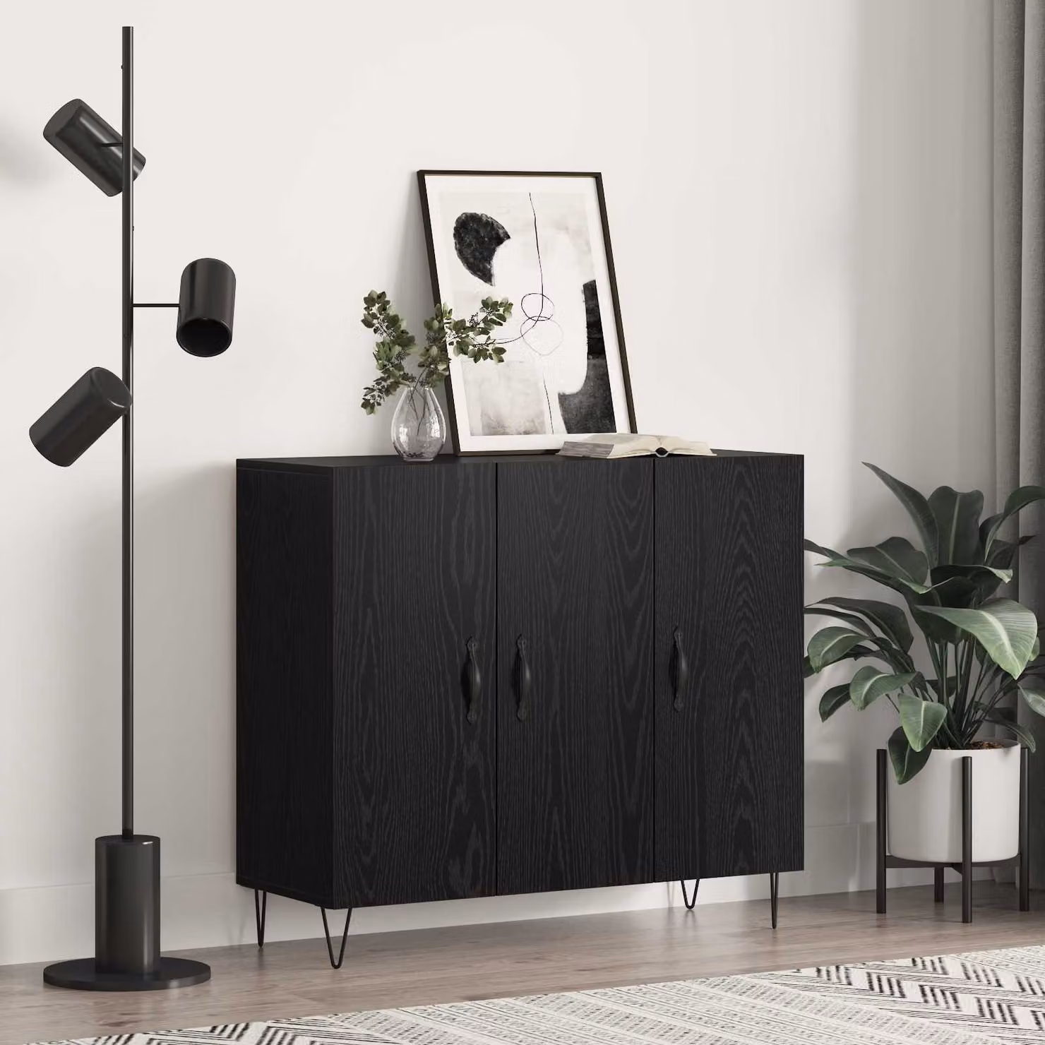 Credenza moderna vidaXL in legno MDF nero per soggiorno e sala da pranzo L 90 x P 32,5 x H 80 cm
