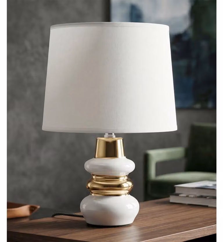 Lampada da tavolo in Vetroceramica bianca e dorata ø cm 23x32