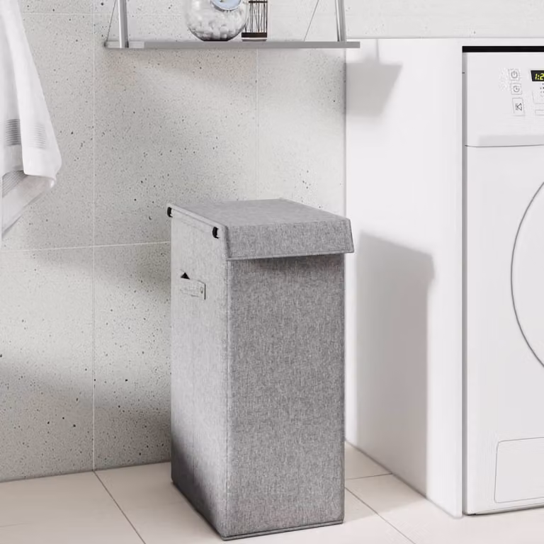 Cesto per la biancheria pieghevole vidaXL in finto lino grigio con coperchio e maniglie L/P/H: 26 x 34,5 x 59,5 cm
