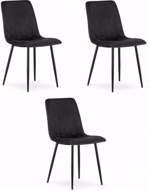 Set di 3 sedie Valora JEWA in velluto nero con design ergonomico e struttura in metallo per soggiorno o ufficio