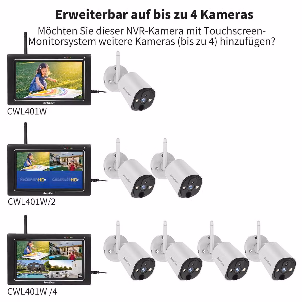 Kit di telecamere di sicurezza - Schermo touchscreen da 7 pollici - Risoluzione 2K - Wireless - Sistema di sicurezza per esterni