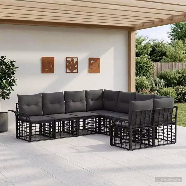 Set di divani da esterno 8 pz Nero e Grigio scuro Poliestere 3437817