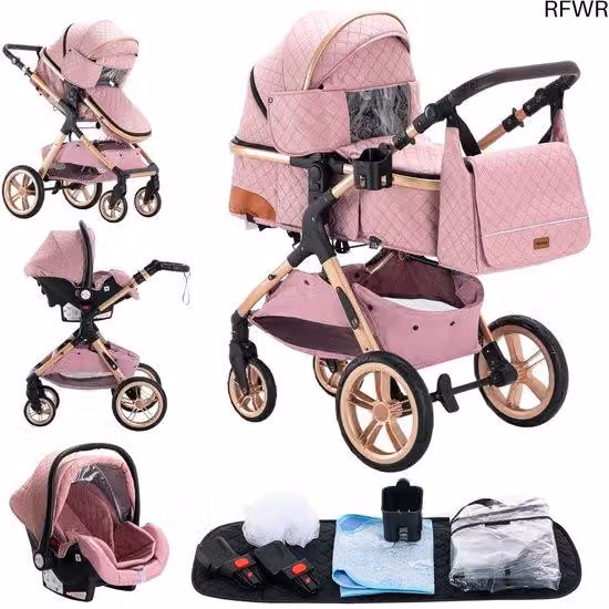 Carrozzina 3-in-1 per neonati – Passeggino pieghevole con sistema di trasporto e seggiolino auto integrato