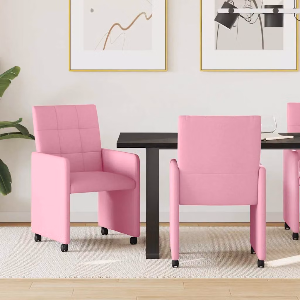 Set di 2 sedie da pranzo vidaXL con ruote in tessuto rosa L: 58 cm, P: 65 cm, H: 94 cm – 1